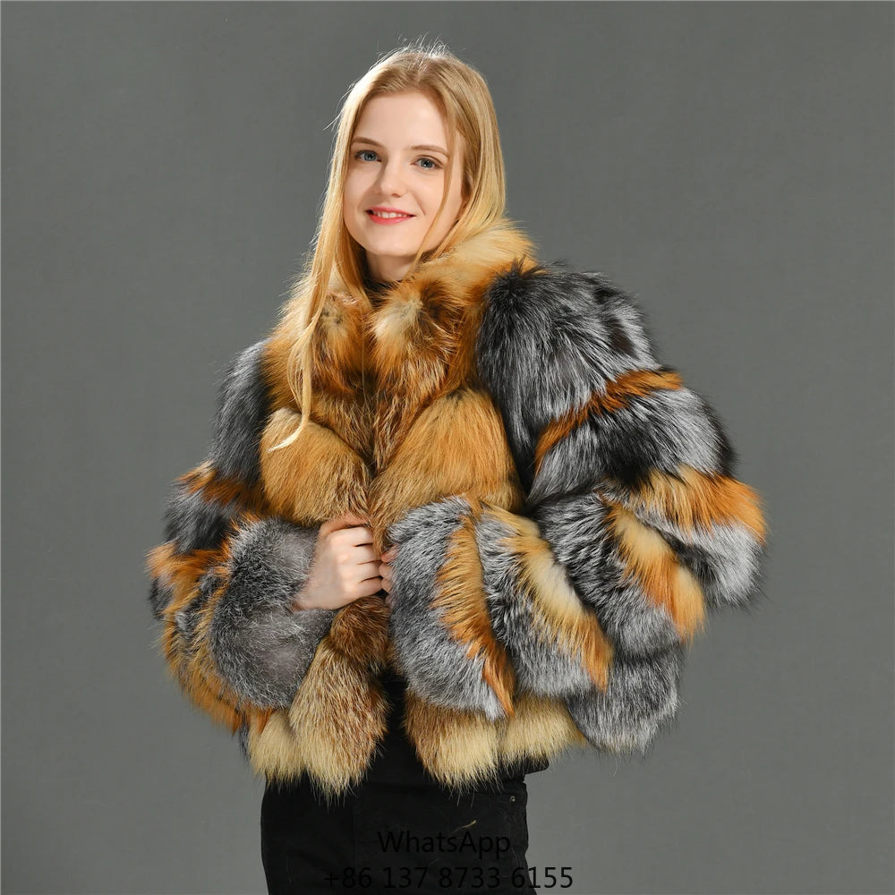 Fox Fur Coat – Vintage Design – Real Fox Fur – Red | KIMLUD