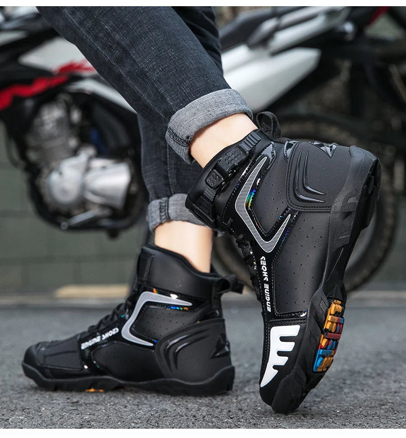 Motorcycle Riding Shoe High Top Buckle — Neon Yellow | KIMLUD
