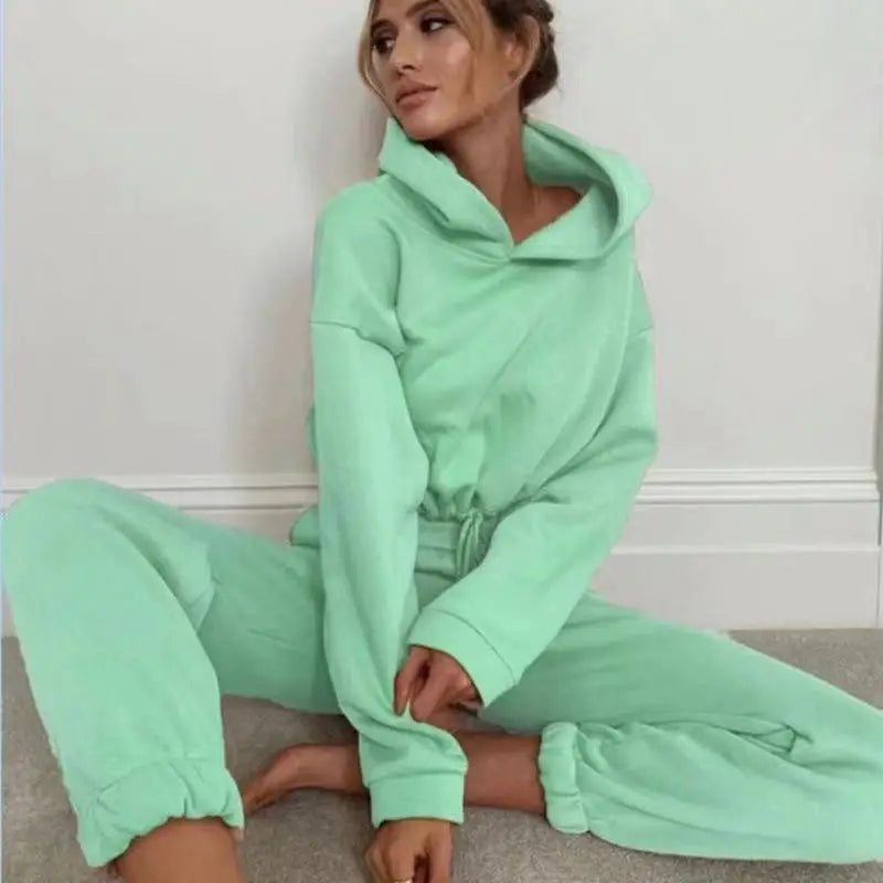 Oversized Tracksuit Set Two Piece Winter Fleece Hoodie and Sweatpants Cozy Warmth — Beige | KIMLUD
