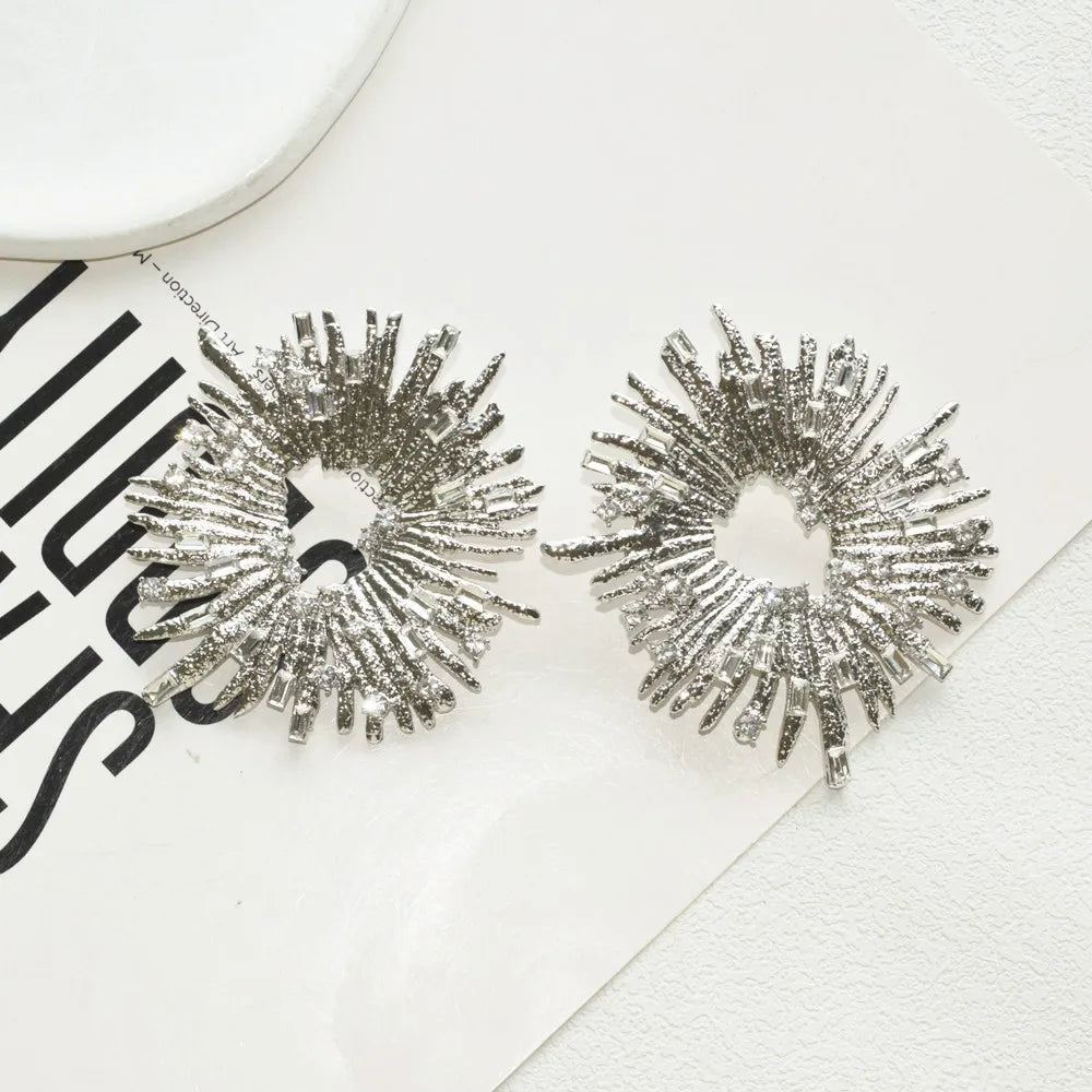 Metal Alloy Round Rhinestone Sunshine Charms Earrings — Gold | KIMLUD