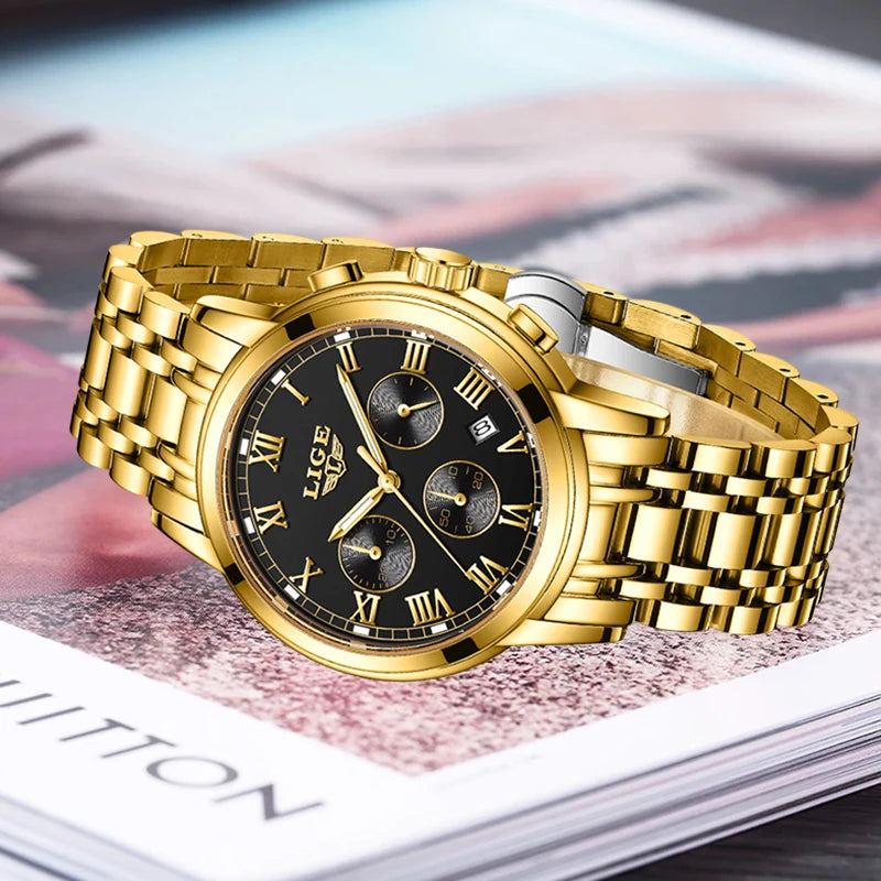 LIGE 2023 New Gold Watch Women Watches Ladies 30M Waterproof Steel Women's Bracelet Watches Female Clock Relogio Feminino+BOX