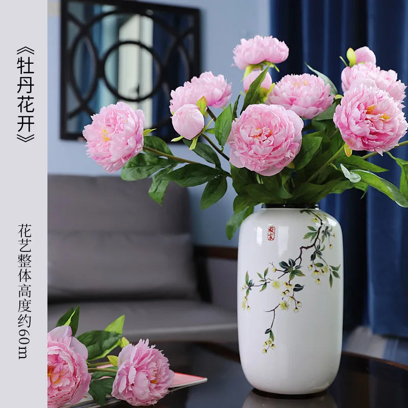 Chinese ceramic vase ornament, living room entrance floral art, home hydroponics creative simple round housewarming gift flower