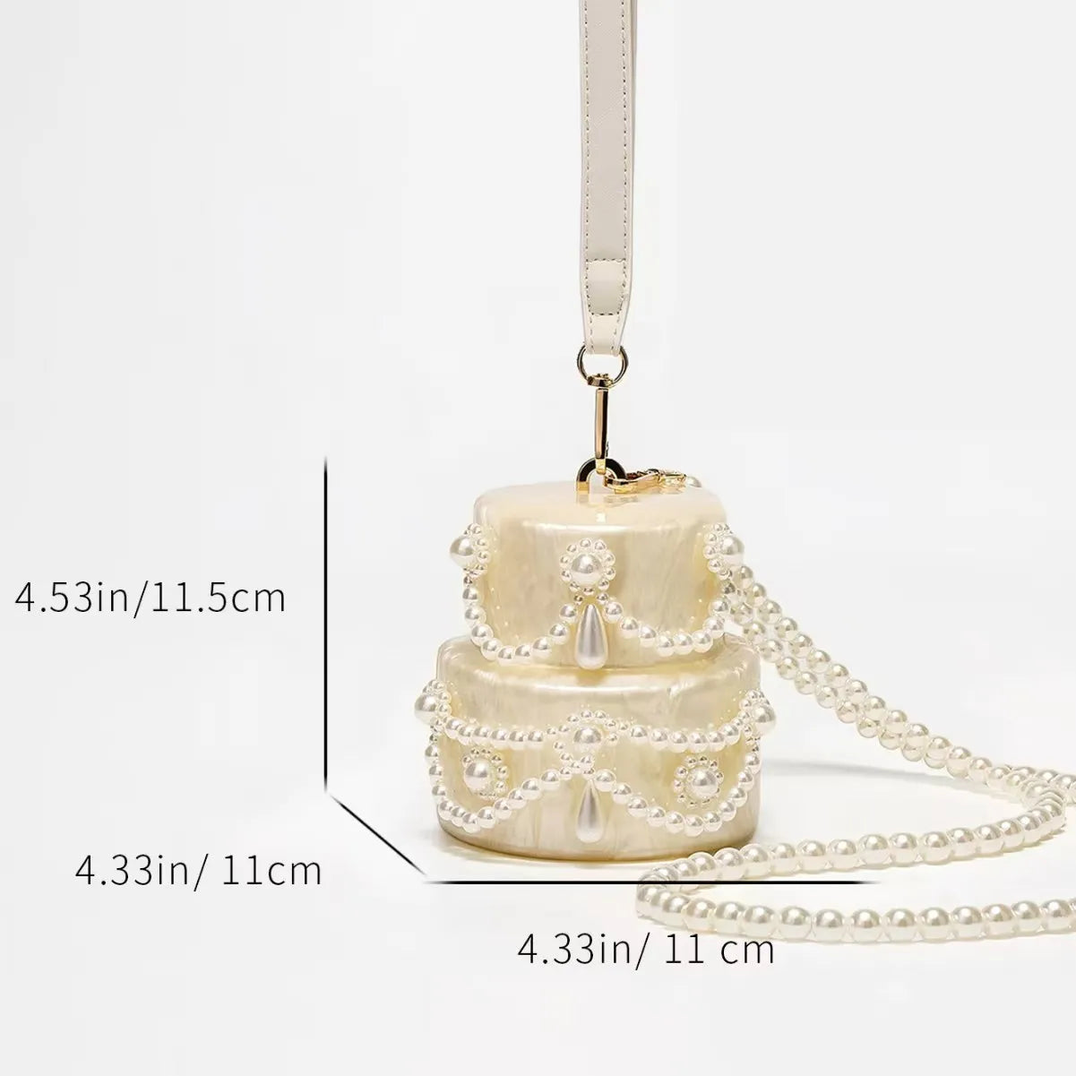 Acrylic Clutch Pearl Beading — Ivory White | KIMLUD