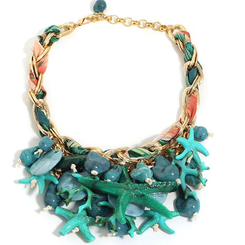 Statement Vintage Necklace with Starfish  for Women Girl Trendy Vintage Wedding Party Jewelry