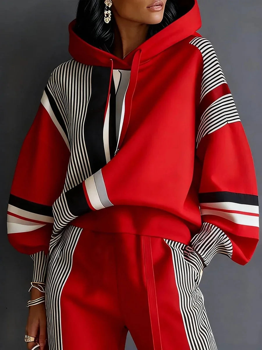 Two-Piece Sweatshirt and Pants Set American Stripe — Black | KIMLUD