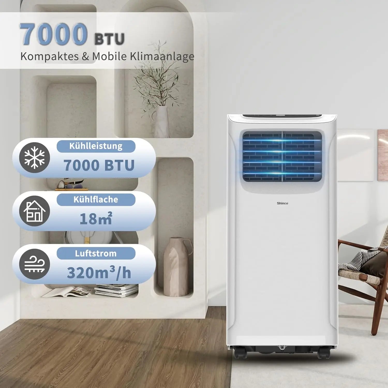 Mobile Air Conditioner 3-In-1 Cooling Ventilation Dehumidifying — White | KIMLUD