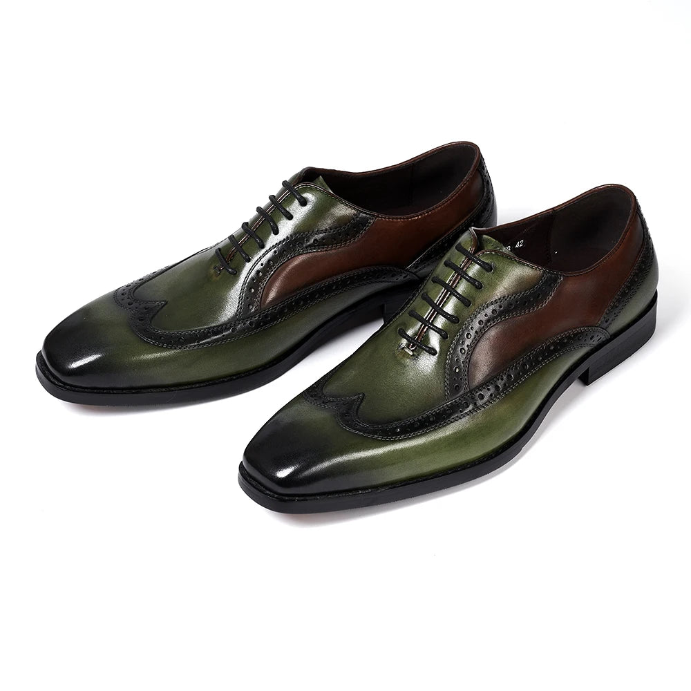Luxury Italian Men&#39;s Oxfords Genuine Leather Brogue Wingtip Wedding Party Dress Shoes for Men Classic Lace-Up Office Formal Shoe