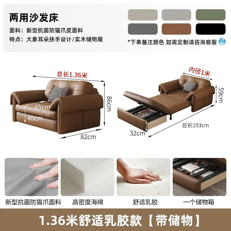 Faux Leather Sofa Bed Italian Modern Silhouette With Convertible Chaise Lounge — Brown | KIMLUD