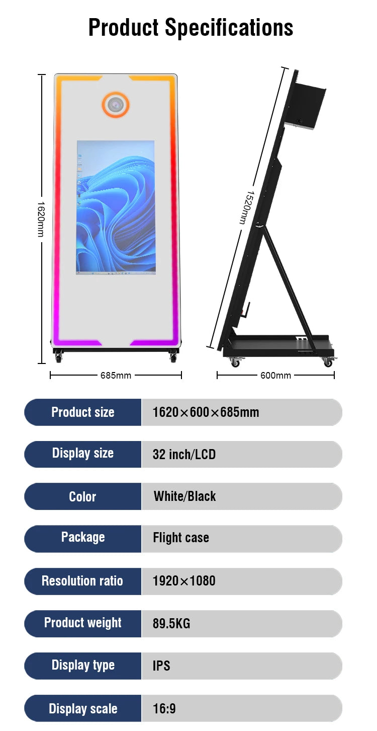 with RGB Touch Screen DSLR Photobooth Portable 32 inch 65 inch Mirror magic Selfie Photo Booth Machine For Wedding Party Activit