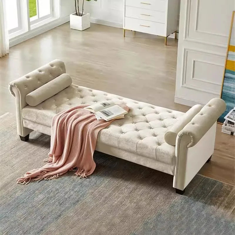 A Cotton Linen Bed End Stool Living Room Leisure Sofa Stool Soft Bag Pull Button Bench Door Door Shoe Stool