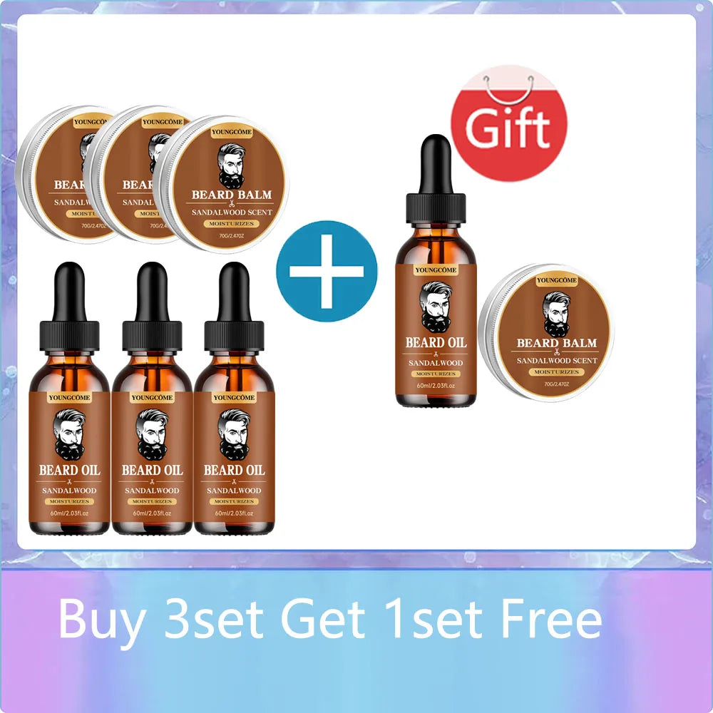 Sandalwood Beard Care Duo Growth Oil And Balm Set For Nourishing Grooming Ritual — Sandalwood Brown | KIMLUD