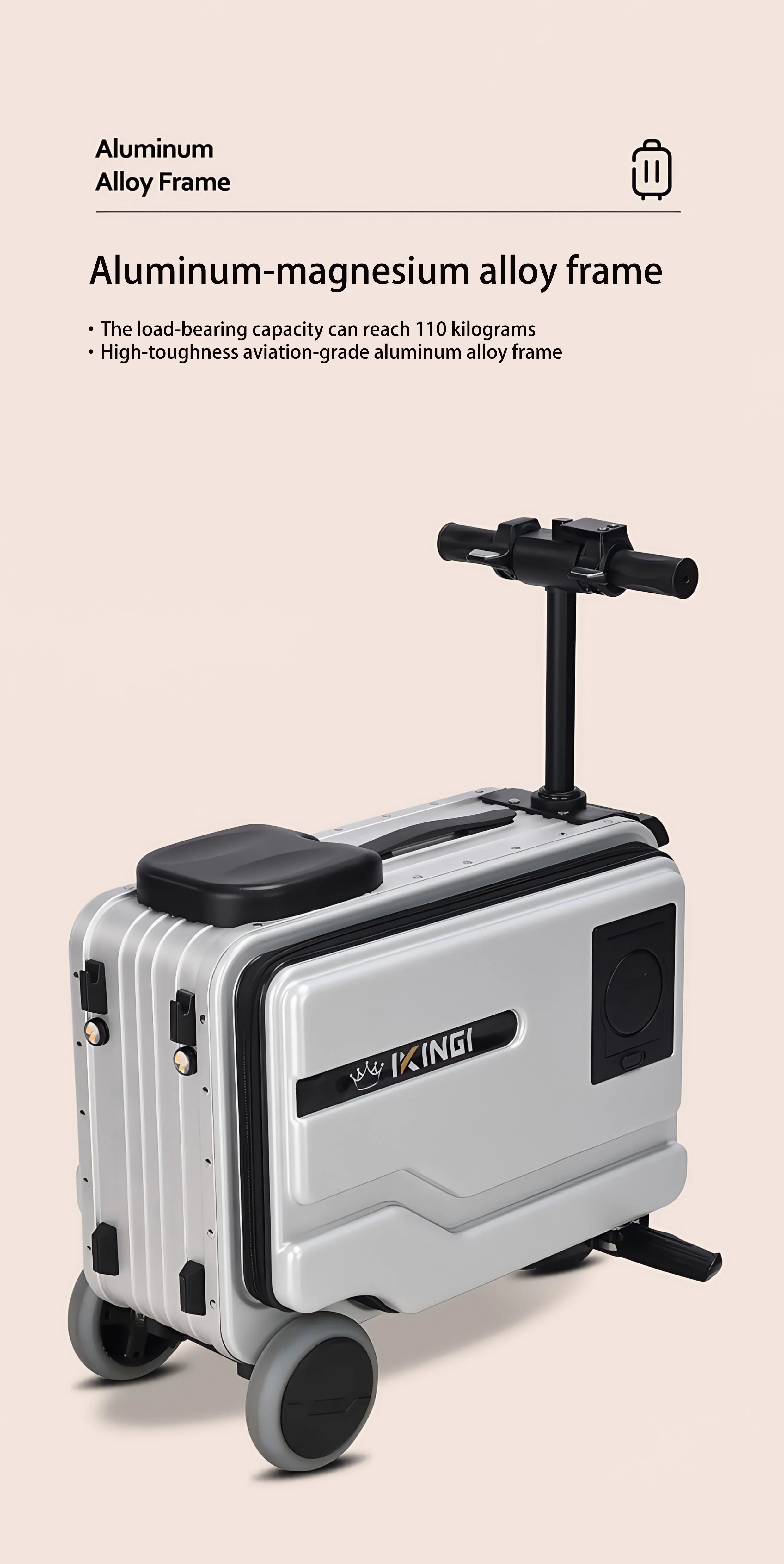 Polycarbonate Luggage Electric Scooter With Aluminum Frame And Quiet Glide — Silver | KIMLUD