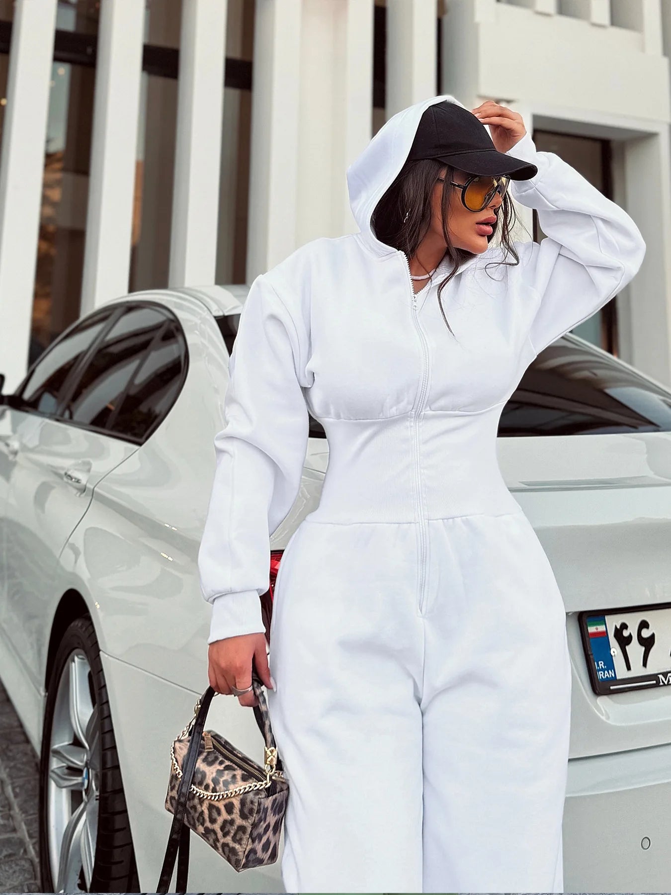 Hooded Zipper Jumpsuit Elastic-Waist — Black | KIMLUD
