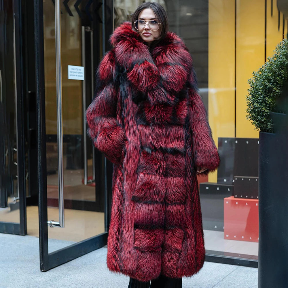 KIMLUD, 120cm Long Real Silver Fox Fur Coat with Big Turn-down Collar High Street Women Genuien Wholeskin Fox Fur Coats Outwear Woman, as picture / XXL, KIMLUD APPAREL - Womens Clothes