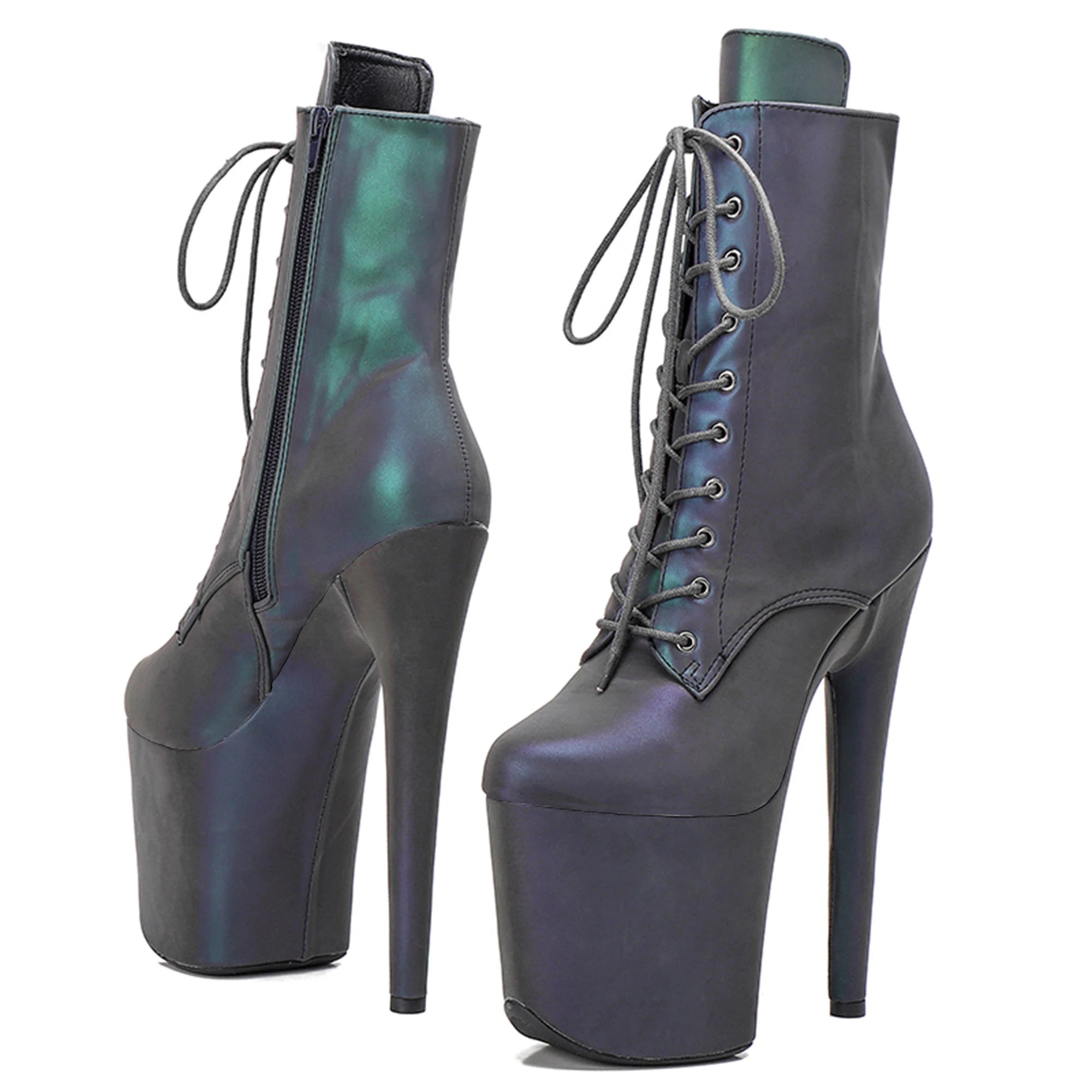 Exotic Leather Stripper Heels Boots With 20cm Platform And 8-Inch Stiletto — Black | KIMLUD