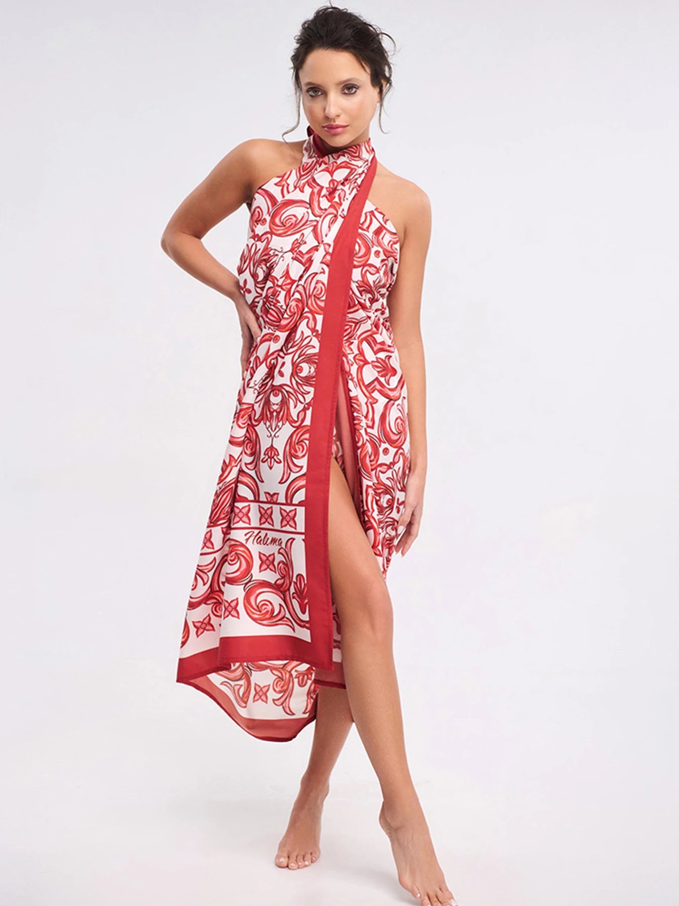 Ethnic Print High Waist One Piece Swimsuit — Red | KIMLUD