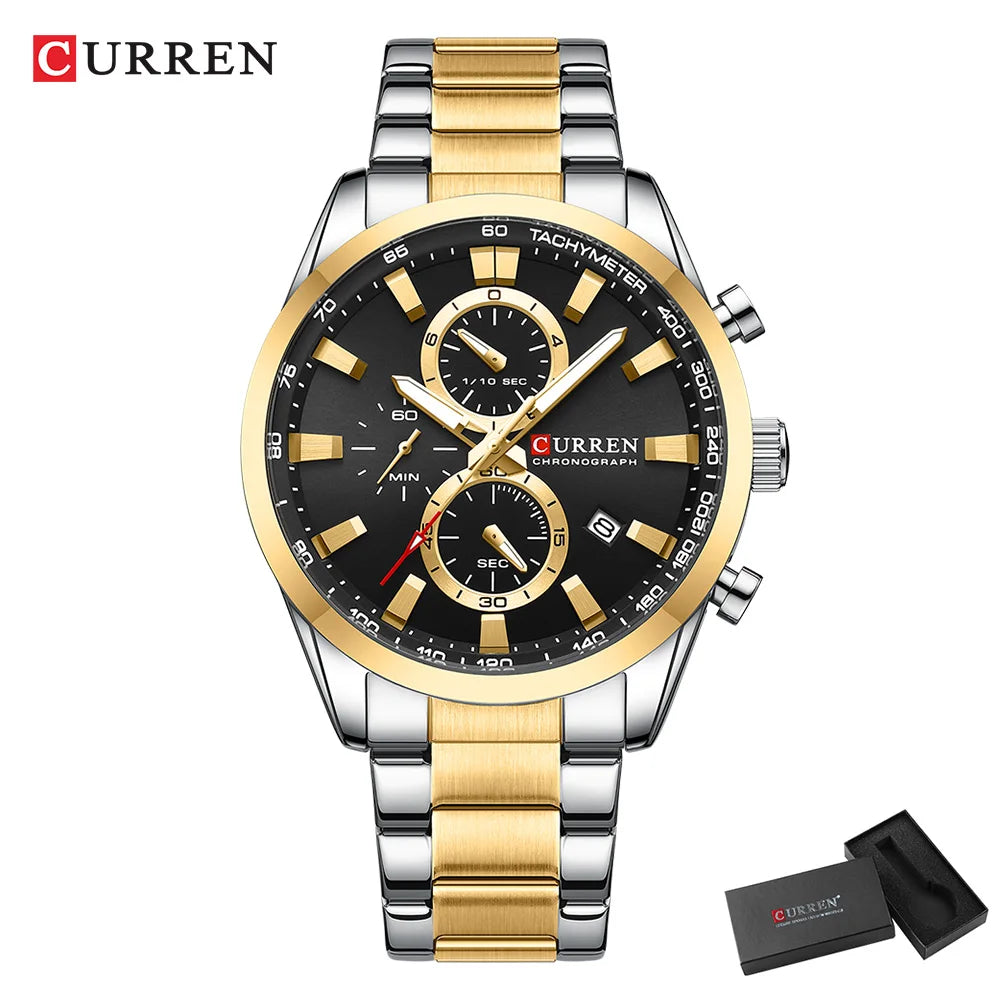CURREN Quartz Chrono Sport Watch Brands for Men - Stainless Steel Bracelet and Multifunctional Dial