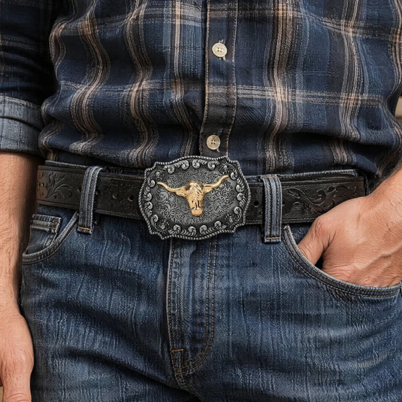 Men's Belt – Western Cowboy – PU Belt – Black | KIMLUD