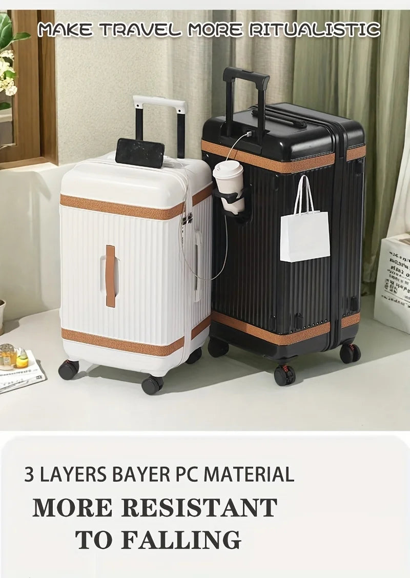 Hardshell ABS+PC Suitcase Large-Capacity With USB Port — White | KIMLUD