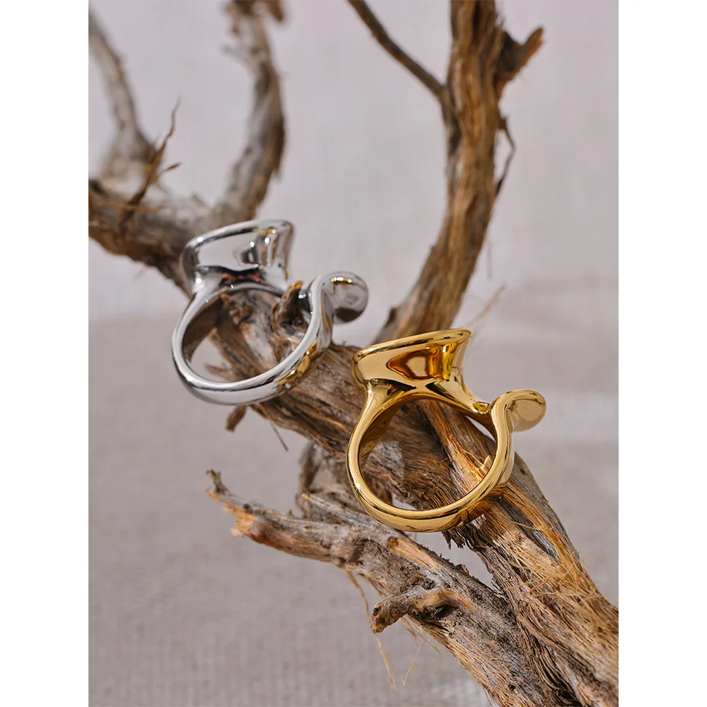 Yhpup Stylish Unique Stainless Steel Irregular Geometric Ring Personalized Smooth Metal Rust Proof Finger Jewelry Accessories - KIMLUD
