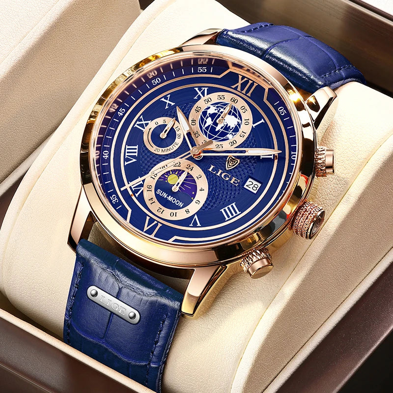LIGE Luxury Mens Watches Waterproof Luminous Quartz Watch For Men Business Fashion Casual Man Date Chronograph Relogio Masculino