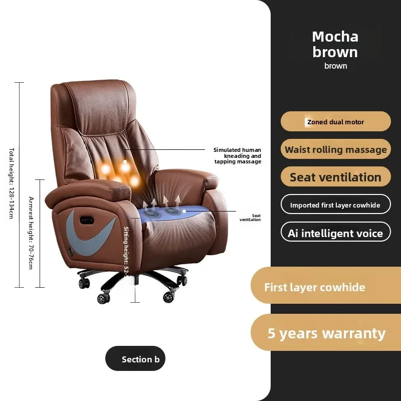 Genuine Leather Executive Office Chair Massage — Cream | KIMLUD