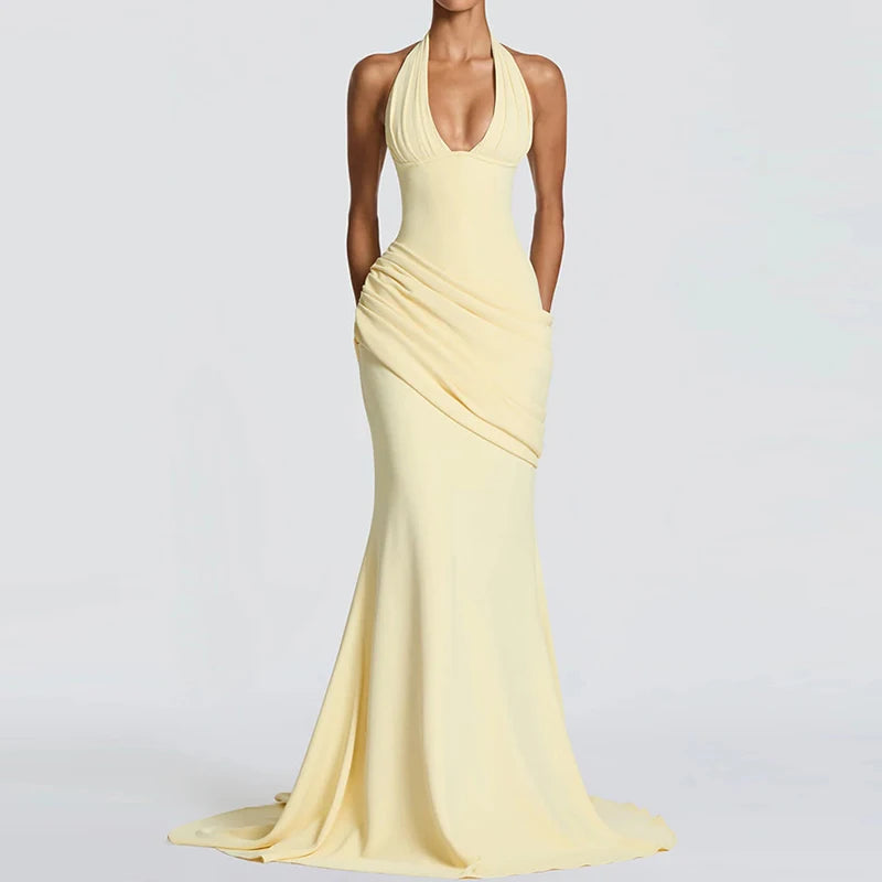 Patchwork Maxi Dress – Halter Backless – Polyester | KIMLUD