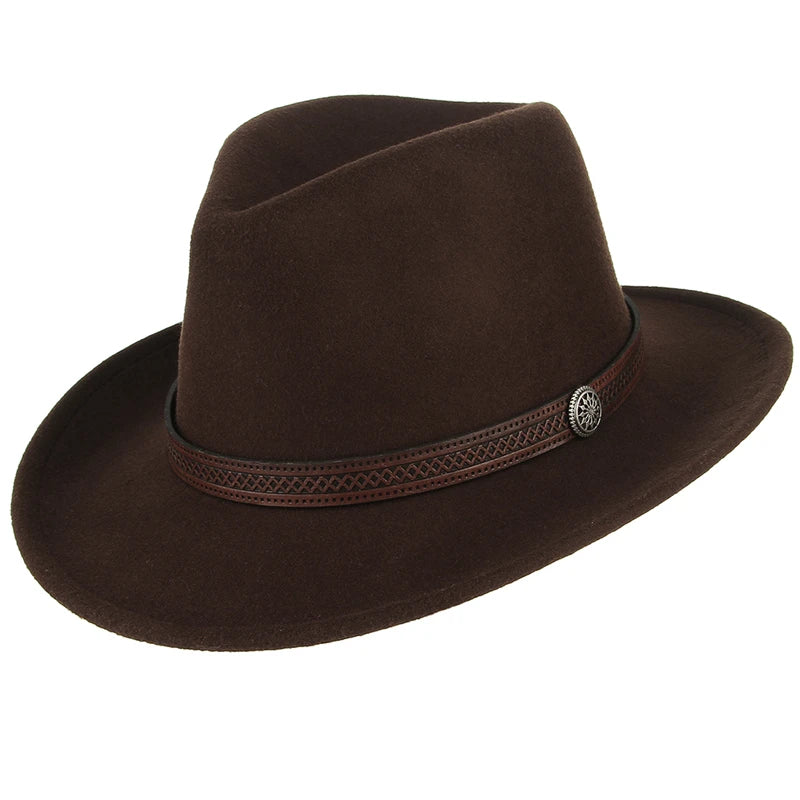 Western Cowboy Hat Wide Brim Belted — Black | KIMLUD