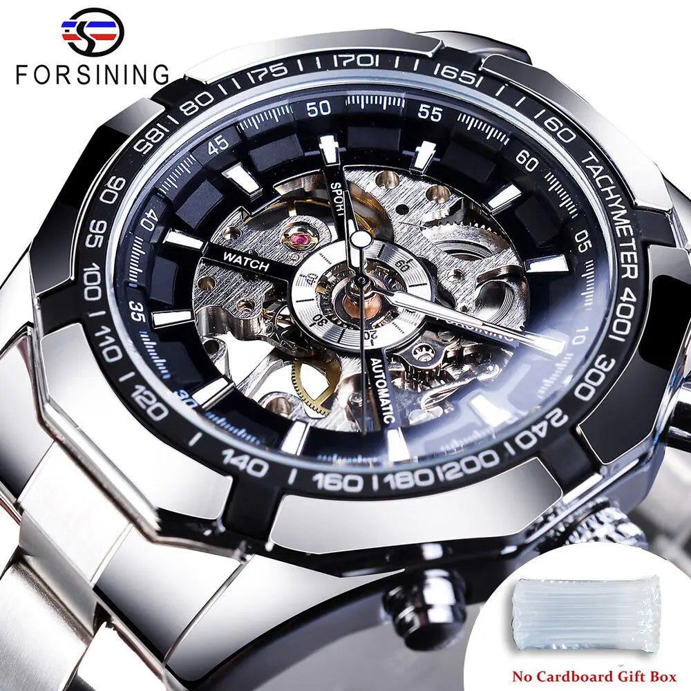 Stainless Steel Skeleton Dial Watch — Gunmetal | KIMLUD