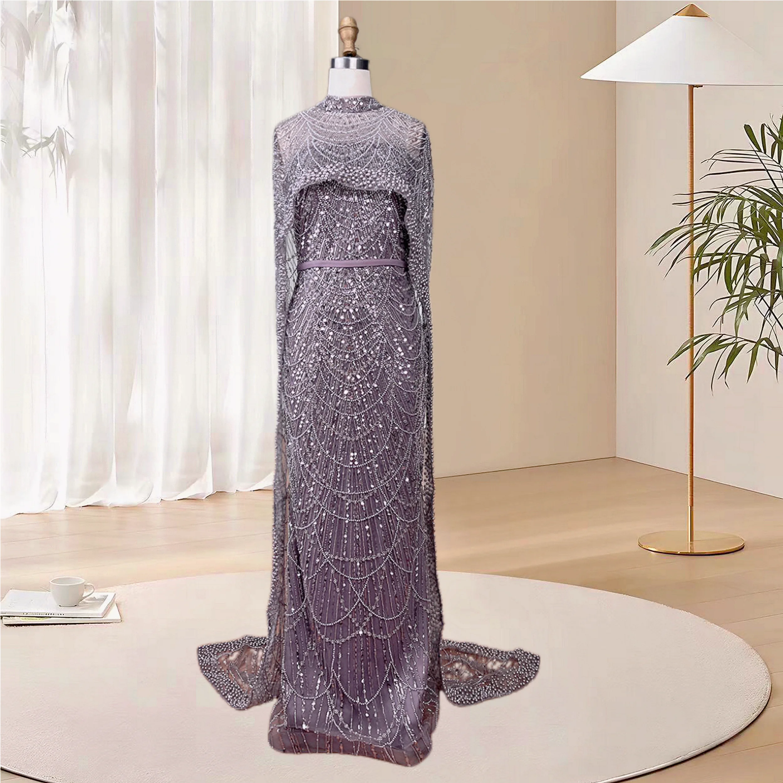 KIMLUD, Alice CollectionPro Dubai Arabic Champagne Long Evening Dress 2024 Women's Prom Evening Dresses Gown with Cape Luxury Customized, Purple / 22 / CHINA, KIMLUD APPAREL - Womens Clothes