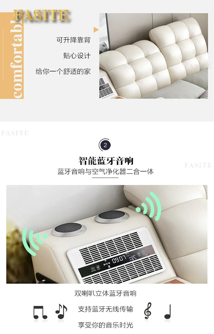 Genuine Leather Bed Tech Smart Multifunctional Massage, Bluetooth Speaker, Air Cleaner — White | KIMLUD