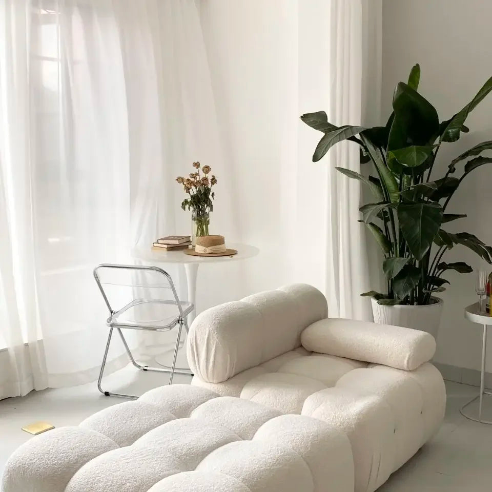 Fabric Block-Style Modern Minimalist Sofa For Compact Balcony Living — White | KIMLUD