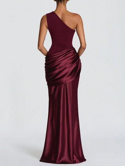 One Shoulder Maxi Dress – One Shoulder – Bodycon – Red | KIMLUD