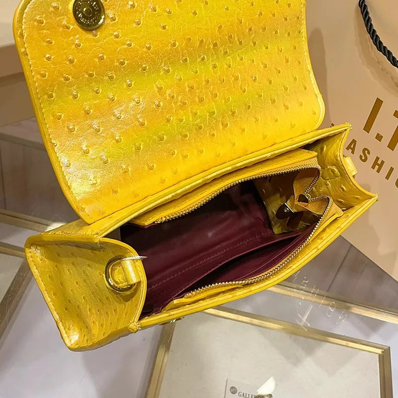Ostrich-Pattern Single-Shoulder Crossbody Bag — Canary Yellow | KIMLUD