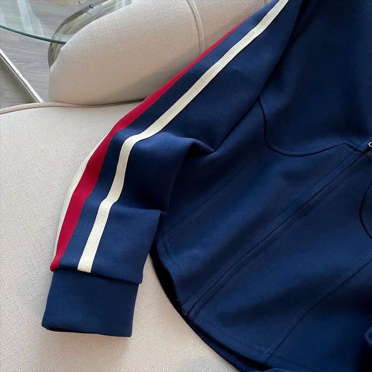 Blue Casual Sports Suit Women's Autumn and Winter Stylish Slimming Cardigan Sweatshirt Straight Leg Pants Two-piece Setpant Sets