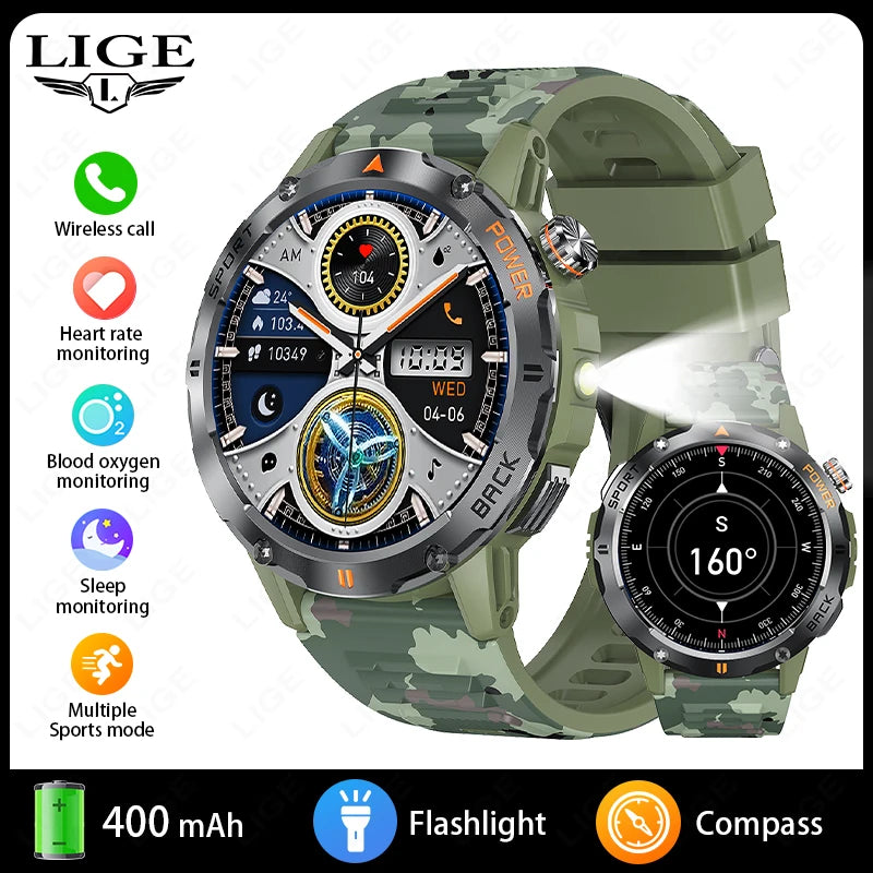 LIGE New Outdoor Compass Smart Watch 1.53'' Screen IP68 Waterproof Watches 400mAh Battery GPS Motion Trajectory For Android IOS