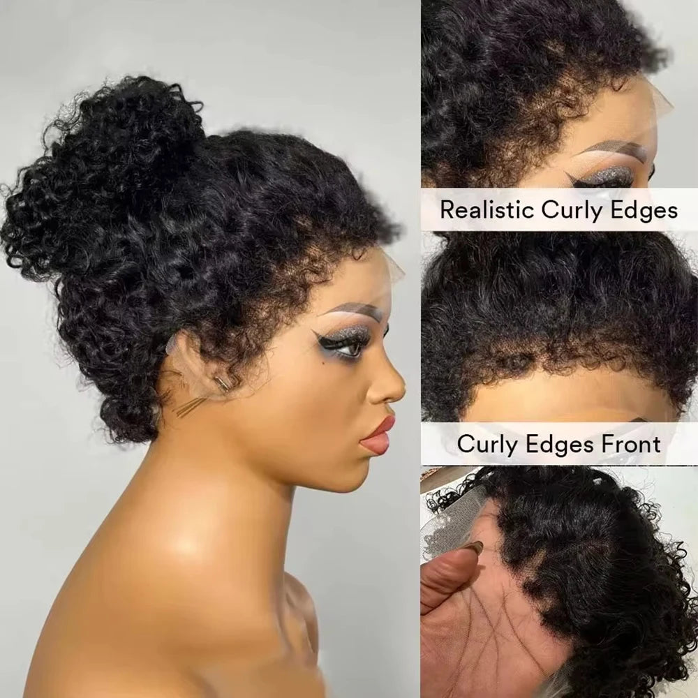 Lace Front Wig – Short Bob Kinky Curly – Remy Hair – Transparent | KIMLUD