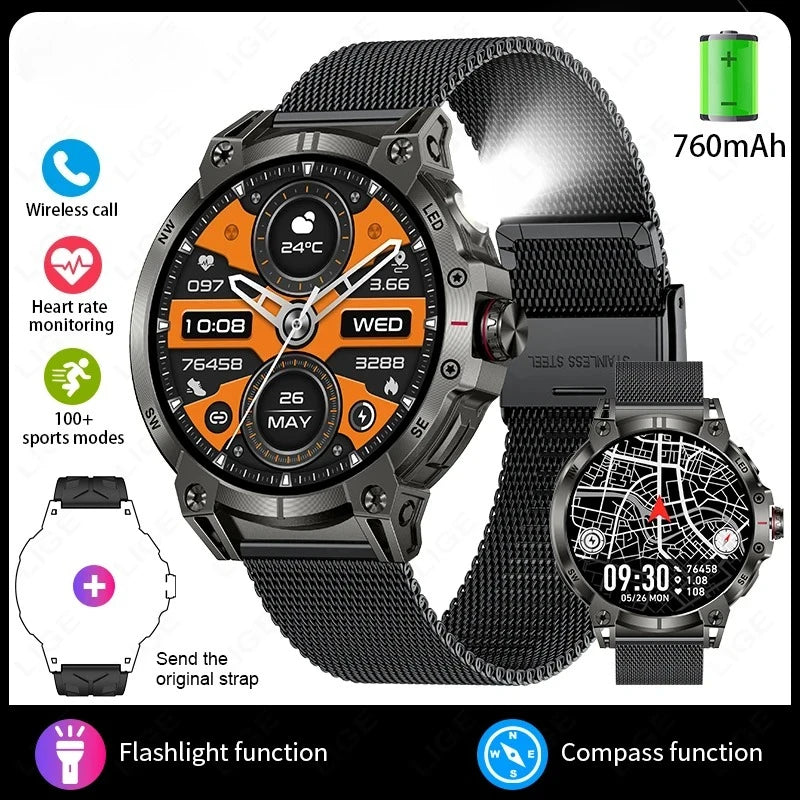 Xiaomi Military Smart Watch Men 760mAh Large Battery LED Flashlight Compass Smartwatch Heart Rate Waterproof Call Smartwatches