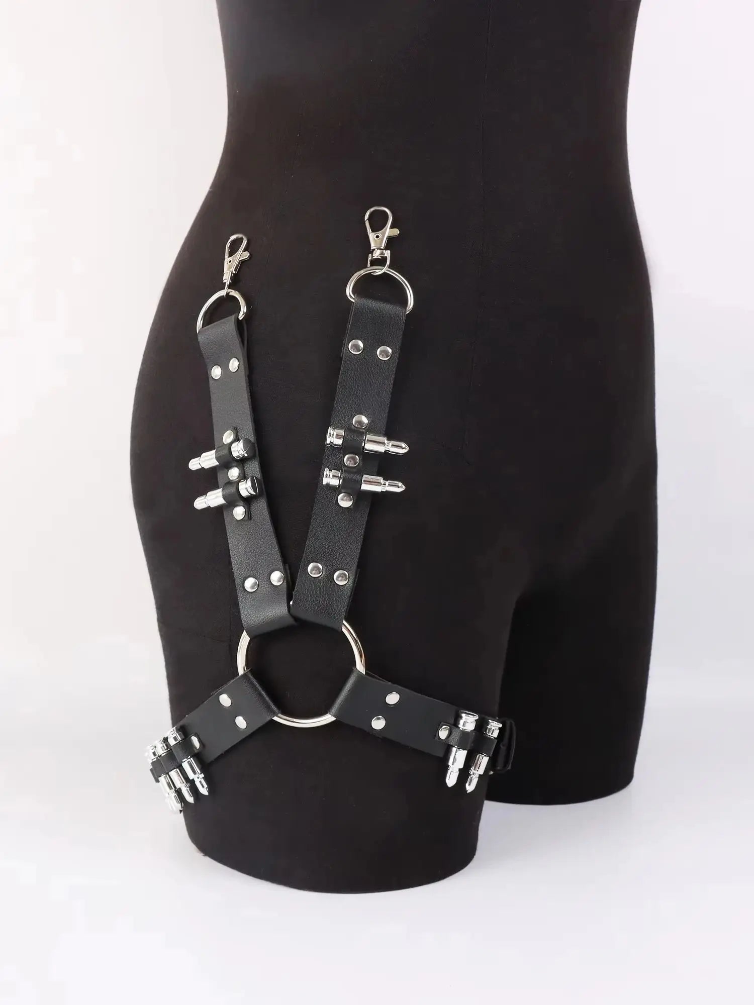 Leather Leg Harness Thigh Straps Punk — Black | KIMLUD
