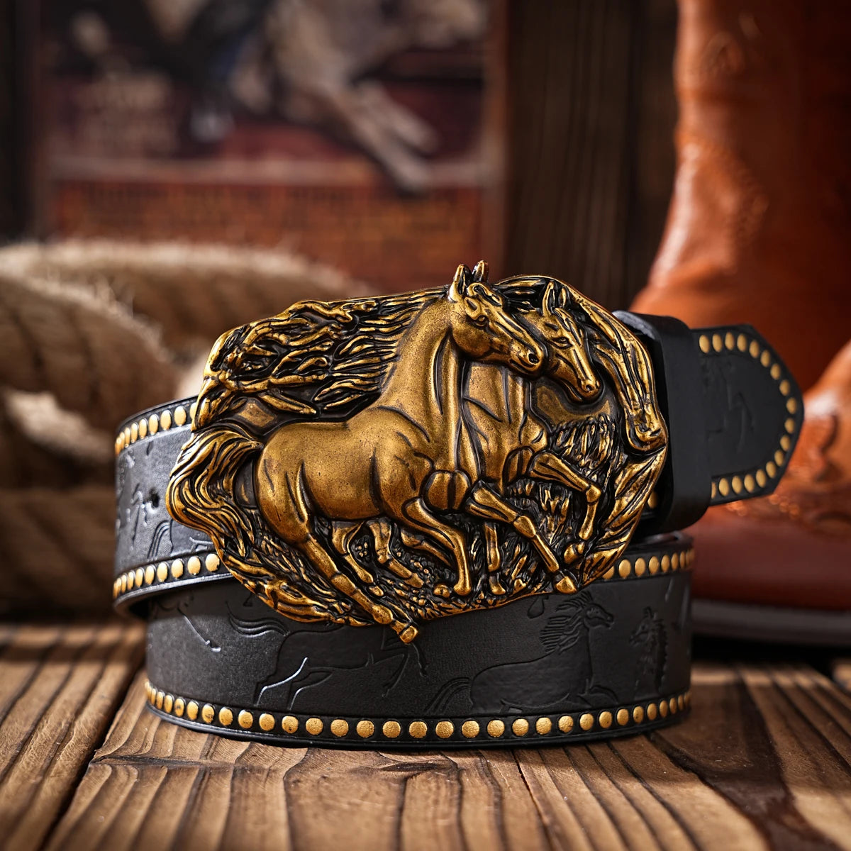 PU Leather Western Buckled Belt Casual — Black | KIMLUD