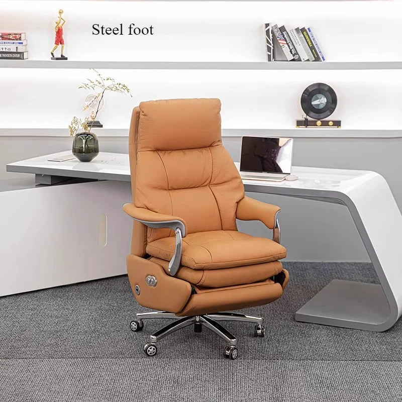 Leather Electric Office Chair Footrest Lift Rotatable — Espresso Black | KIMLUD