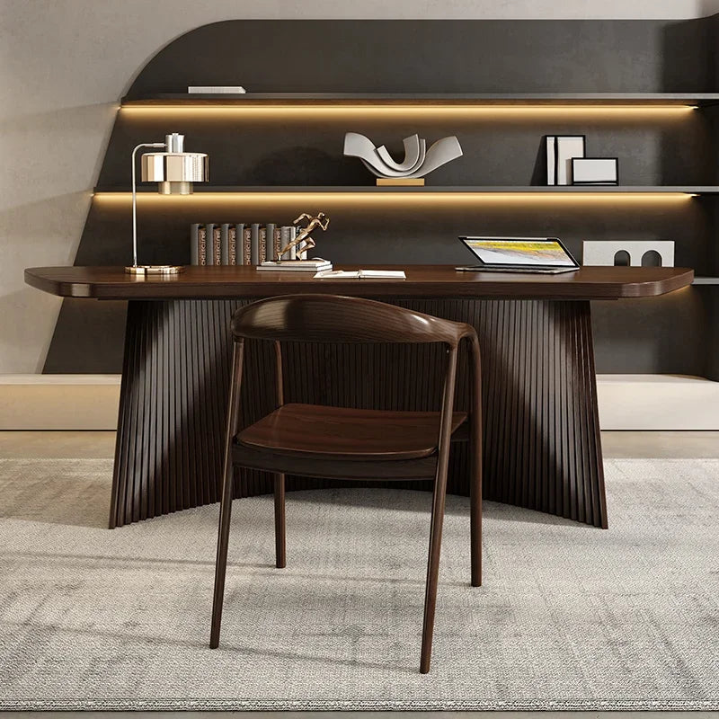 Modern Luxury Executive Desk With Sculptural Pedestal — Black | KIMLUD