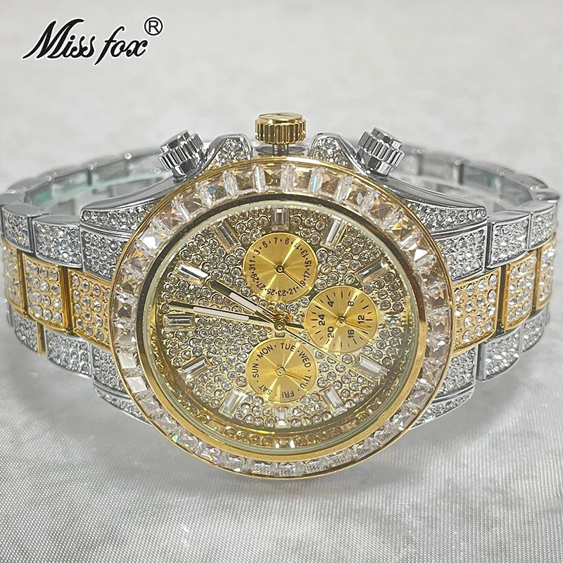 Stainless Steel Smartwatch Hip Hop Rainbow Pavé Diamonds — Gold | KIMLUD
