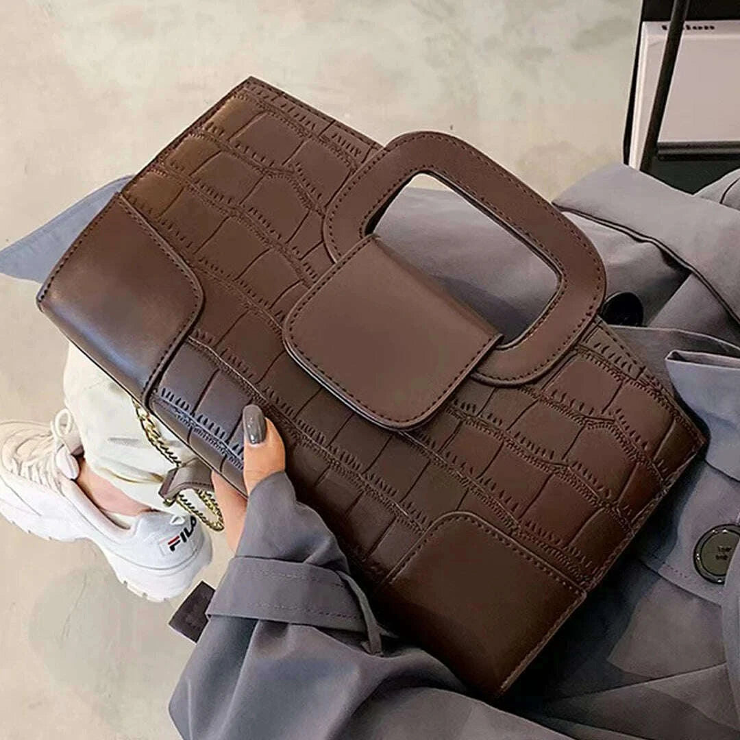 KIMLUD, 2025 New Crocodile Grain PU Leather Handbag for Women Vintage Large Capacity Evening Bag Simple Elegant Party Clutch Bag Shoulde, KIMLUD Womens Clothes