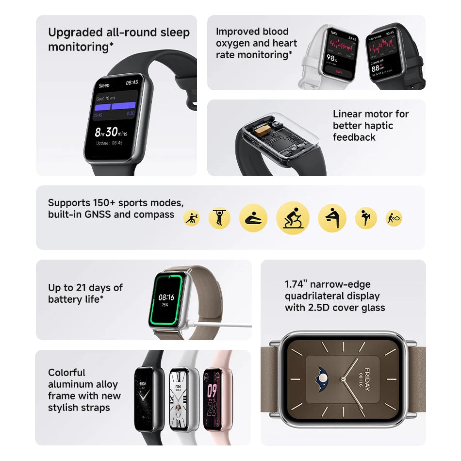 Global Version Xiaomi Smart Band 9 Pro 1.74'' AMOLED Display 21 Days Battery Life Miband Bracelet 150+ Sport Mode Health Monitor