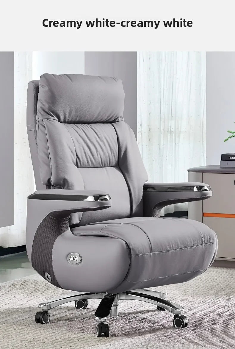 Genuine Leather Executive Office Chair Massage — Cream | KIMLUD