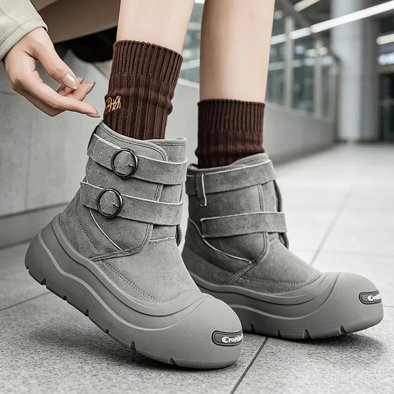 Snow Boots – Fleece-Lined Warm – Ankle Length Moto Style | KIMLUD