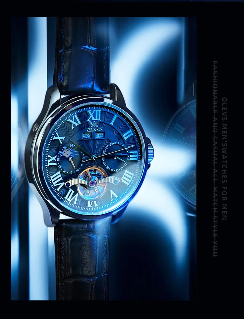 Moon Phase Mechanical Watch Automatic Self-Wind — Silver | KIMLUD