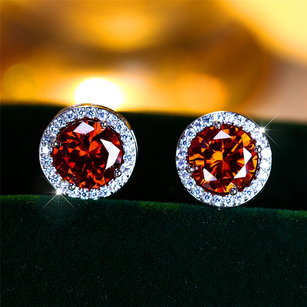 Crystal Stud Earrings Round — Purple Blue Green | KIMLUD