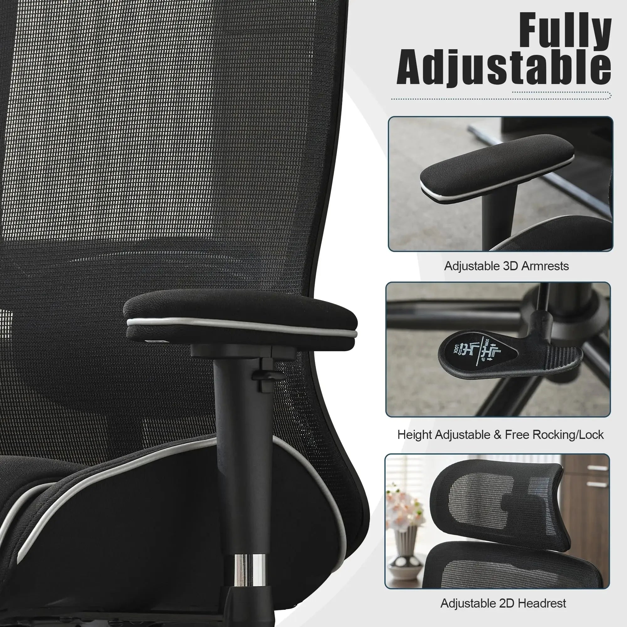 Mesh High Back Ergonomic Office Chair — Black | KIMLUD
